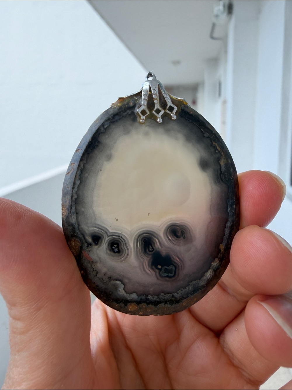 Vintage Agate Slice Pendant Natural Druzy Geode Teardrop Stone Necklace Charm